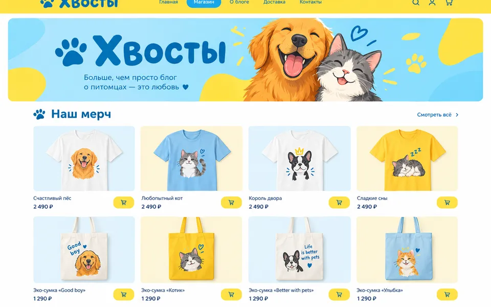 Витрина зоо-блога: яркие принты с собаками и котами