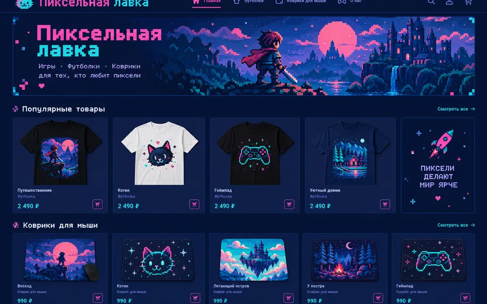 Витрина инди-разработчика: пиксель-арт на футболках